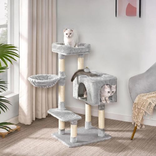 Arbre à chat gris de 100 cm avec niche et hamac