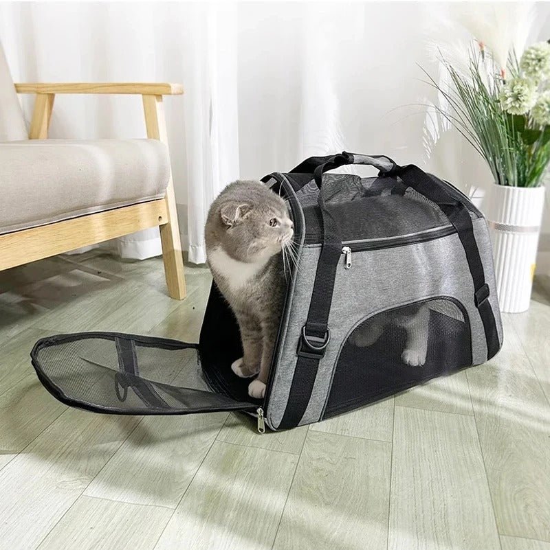 Sac de transport respirant pour chat avec ouvertures grillagées