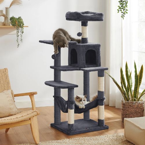 Arbre à chat de 140 cm avec niche, hamac et poteaux en sisal