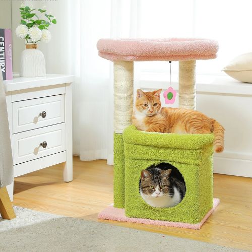 Petit arbre à chat de 60 cm avec niche et pom-pom