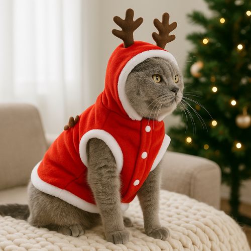 Chat portant un costume de bonhomme de neige