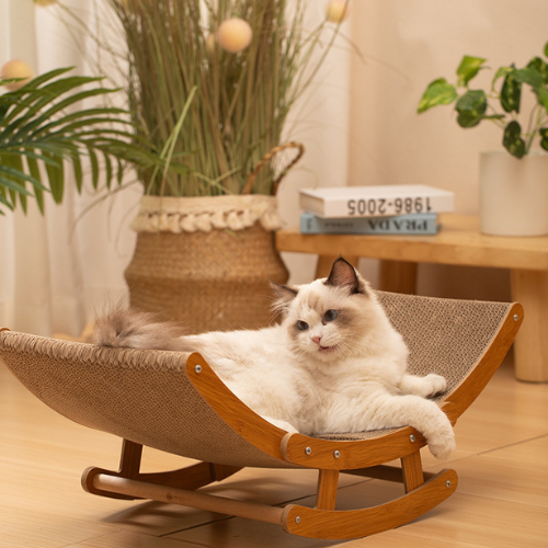 Hamac pour chat en bois avec griffoir en carton ondulé