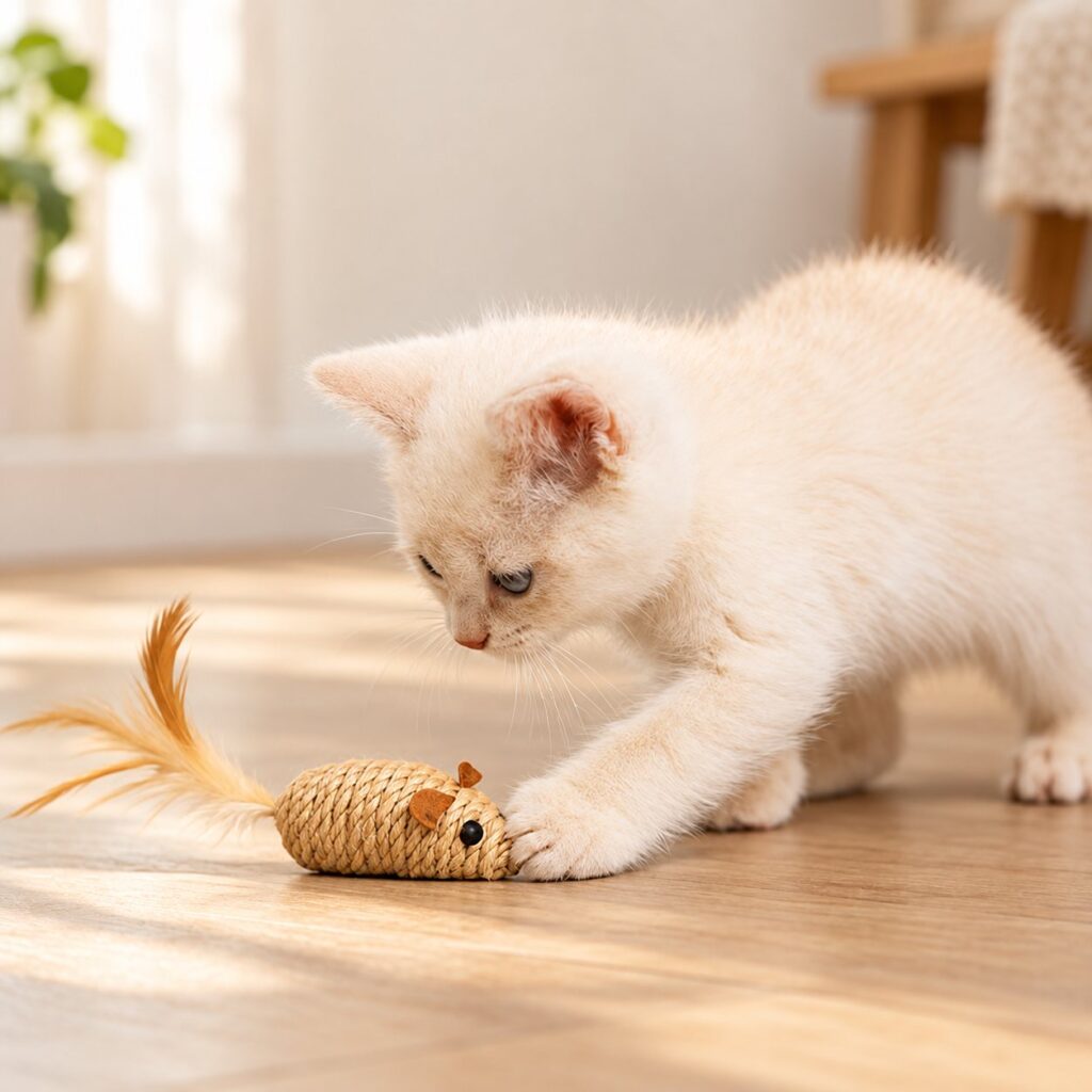 Jouet souris pour chat en sisal avec plumes